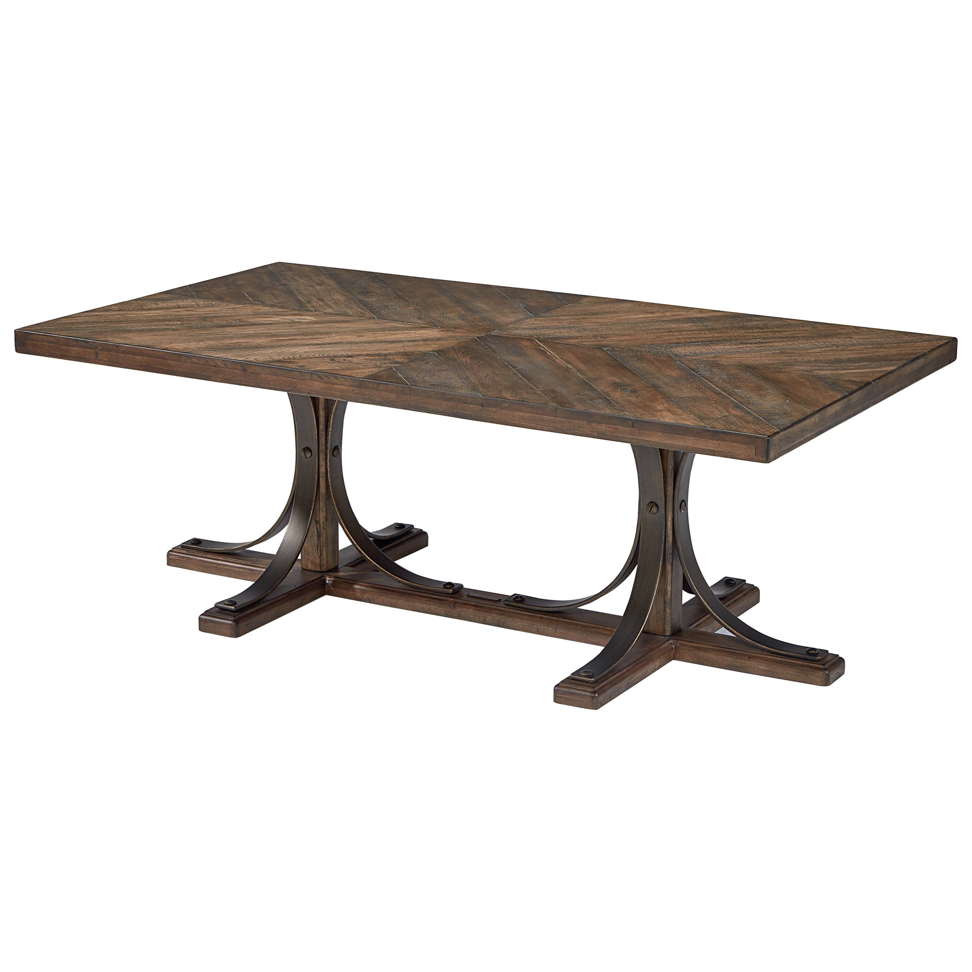 Traditional Wood Top Cocktail Table With Metal Basemagnolia Home With Regard To Recent Magnolia Home Ellipse Cocktail Tables By Joanna Gaines (Gallery 8 of 20)