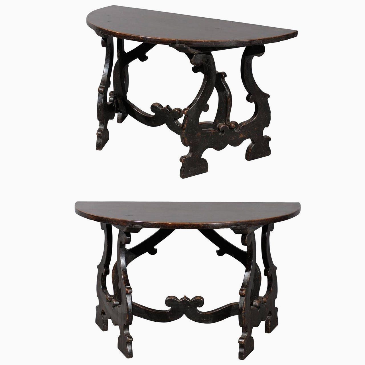 Well Known Lyre Coffee Tables Pertaining To Roman Coffee Table Excellent Pair Of Italian Demilune Walnut (Gallery 20 of 20)