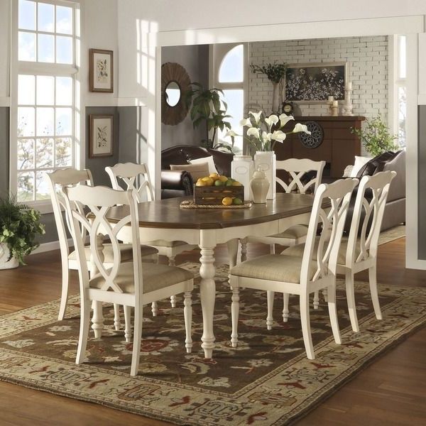2017 Chandler 7 Piece Extension Dining Sets With Wood Side Chairs With Regard To Tribecca Home Shayne Country Antique Two Tone White 7 Piece (Gallery 13 of 20)