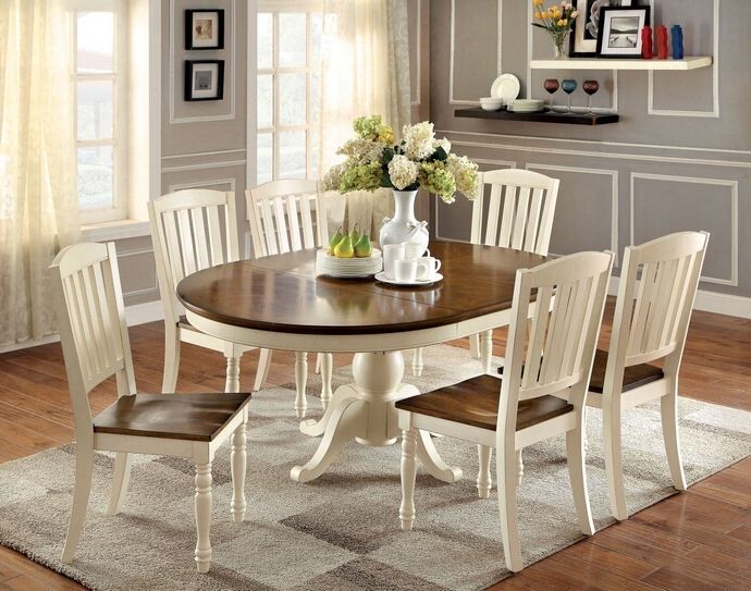 2017 Dark Wood Dining Tables 6 Chairs Regarding Cm3216ot 7pc 7 Pc Harrisburg Oval / Round Vintage White And Dark Oak (Gallery 19 of 20)