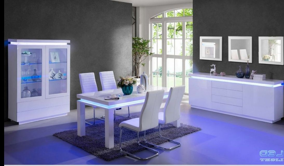 2017 Lenovo Dining Table In White High Gloss With Led Lights For Led Dining Tables Lights (Gallery 4 of 20)
