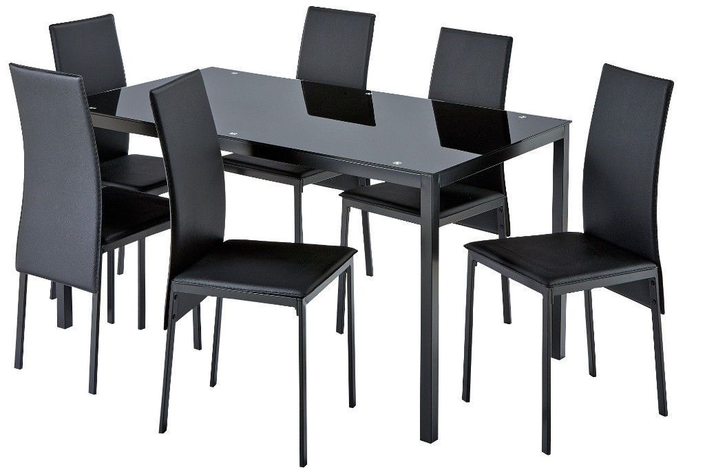 2018 Glass Dining Tables 6 Chairs With Regard To Hygena Lido Glass Dining Table And 6 Chairs – Black (Gallery 4 of 20)