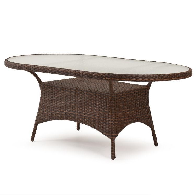 40" X 70" Oval Dining Table W/ Glass Toppalm Springs Rattan In Well Liked Wicker And Glass Dining Tables (View 12 of 20)