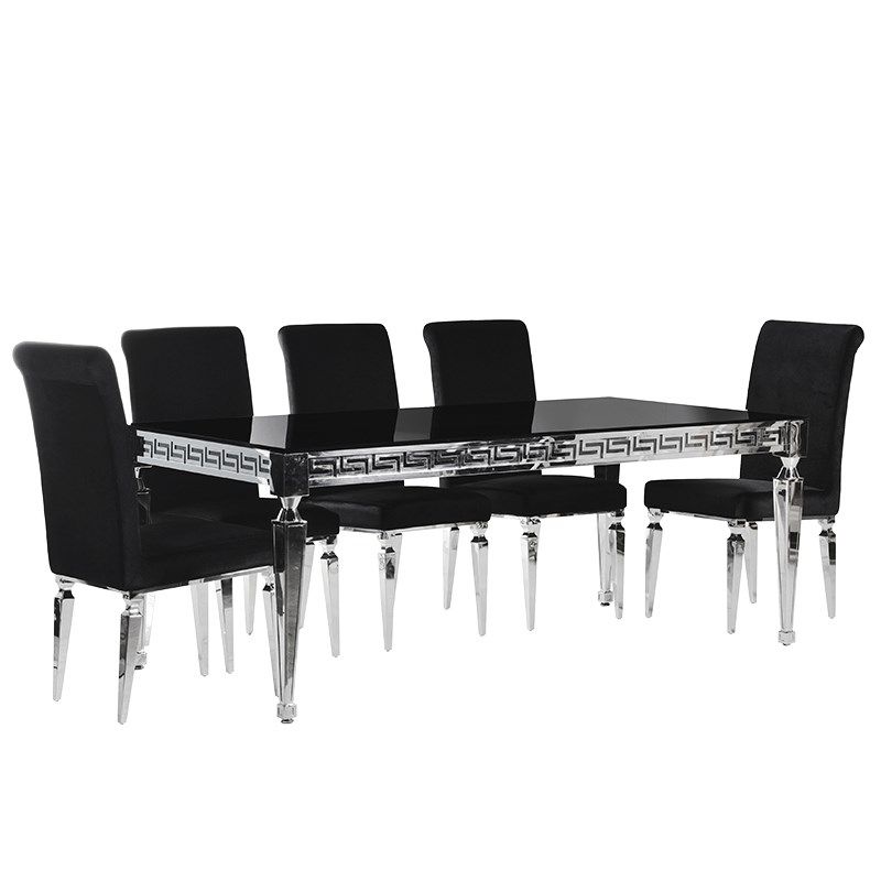 Aztec Black & Chrome 2m 7 Piece Dining Table Set : F D Interiors Ltd Pertaining To Most Recent Chrome Dining Room Chairs (View 18 of 20)