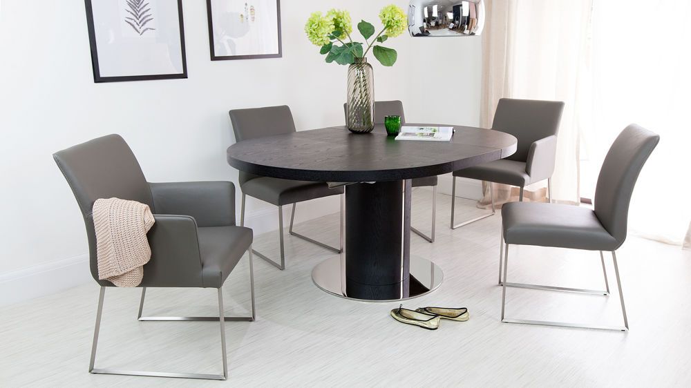 Black Ash Round Extending Dining Table (Gallery 2 of 20)