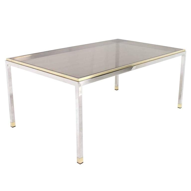 Bronze And Chrome Dining Table With Smoked Glass Top For Sale At 1stdibs With Regard To Most Recent Chrome Glass Dining Tables (View 11 of 20)