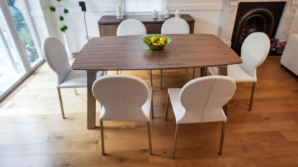 Brushed Metal Legs In Most Popular Walnut Dining Table Sets (Gallery 1 of 20)