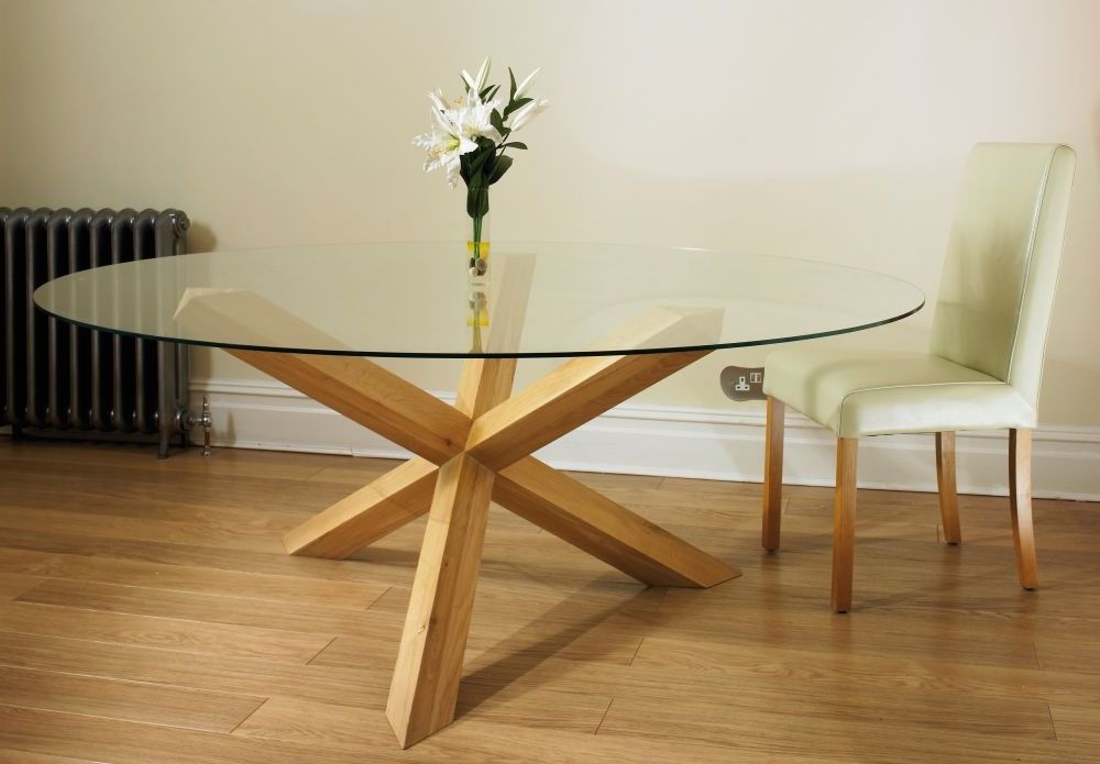 Buy Tfw New Court Solid Oak Glass Round Dining Table – Pedestal Throughout Preferred Oak And Glass Dining Tables (View 1 of 20)