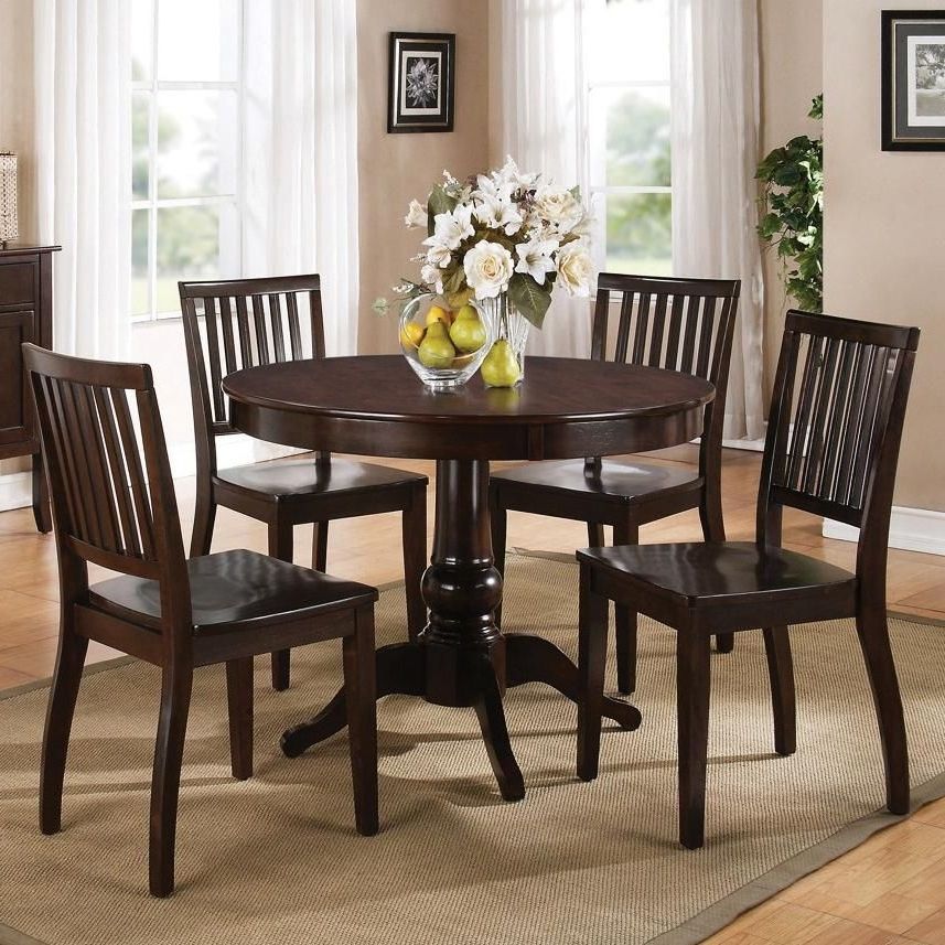 Candice Ii 5 Piece Round Dining Sets With Slat Back Side Chairs Regarding Well Known Candice 5 Piece Round Pedestal Table With Slat Back Side Chairs (Gallery 1 of 16)