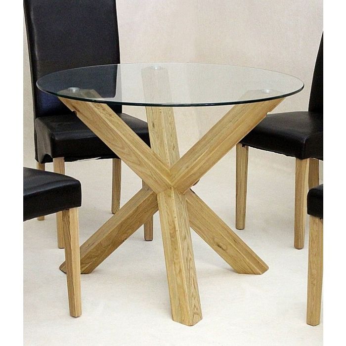 Chinon Round 120 Cm Glass Dining Table – Azura Home Style Regarding Most Up To Date Glass Dining Tables With Wooden Legs (View 3 of 20)