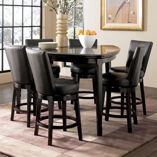 Current Ashley Millennium Emory 7 Piece Triangle Pub Table Set With 6 Pertaining To Jaxon 5 Piece Extension Counter Sets With Fabric Stools (View 4 of 20)