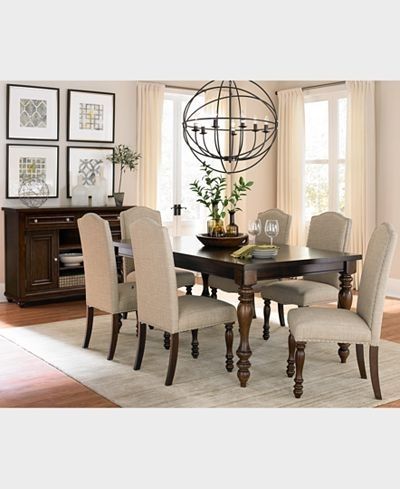Current Closeout! Kelso 7 Pc. Dining Set (dining Table & 6 Side Chairs) In With Chandler 7 Piece Extension Dining Sets With Fabric Side Chairs (Gallery 6 of 20)