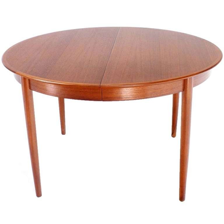 Danish Mid Century Modern Round Teak Dining Table With Three Leaves With Best And Newest Round Teak Dining Tables (View 1 of 20)