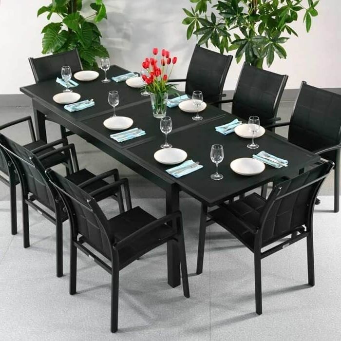 Dining Table Set Florence Black – 8 Person Aluminium & Glass With Best And Newest 8 Seater Black Dining Tables (View 1 of 20)