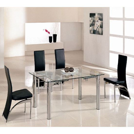 Extended Dining Tables And Chairs Throughout Trendy Alicia Extending Dining Table In Clear Glass With Chrome (View 5 of 20)