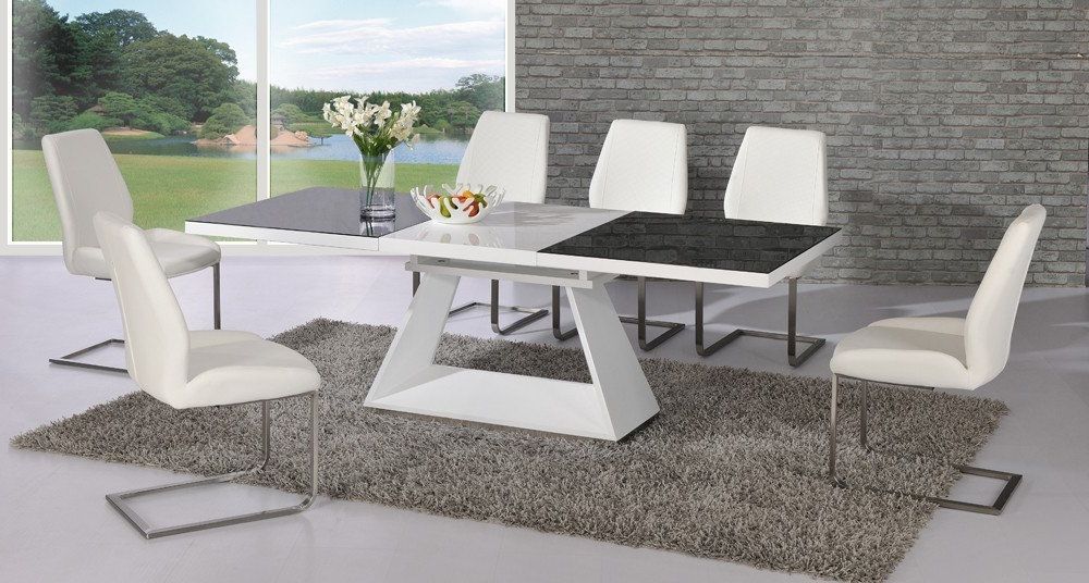 Famous Black Glass Extending Dining Tables 6 Chairs Intended For Amsterdam Glass And Gloss Extending White And Black Dining (View 14 of 20)