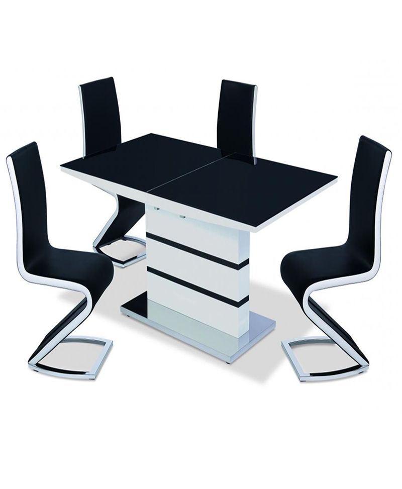 Fashionable Aldridge High Gloss Dining Table White With Black Glass Top 4 Chairs Pertaining To Black High Gloss Dining Chairs (View 11 of 20)