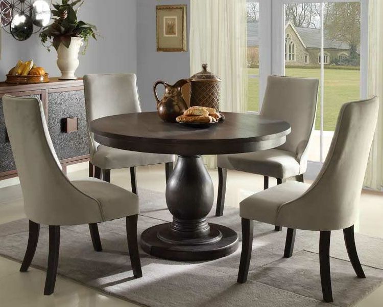 Fashionable Dandelion 5 Piece Dining Set With Pedestal Round Table & Parson Inside Pedestal Dining Tables And Chairs (View 1 of 20)