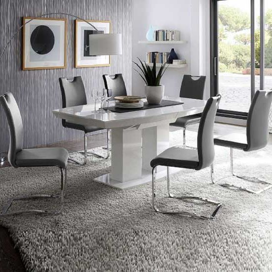 High Gloss Dining Tables In Most Recent Genisimo High Gloss Dining Table With 6 Grey Koln Chairs (View 1 of 20)