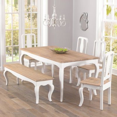 Ivory Painted Dining Tables Throughout Current Seville Ivory Painted Distressed Dining Table With 4 Chairs & Bench (Gallery 4 of 20)