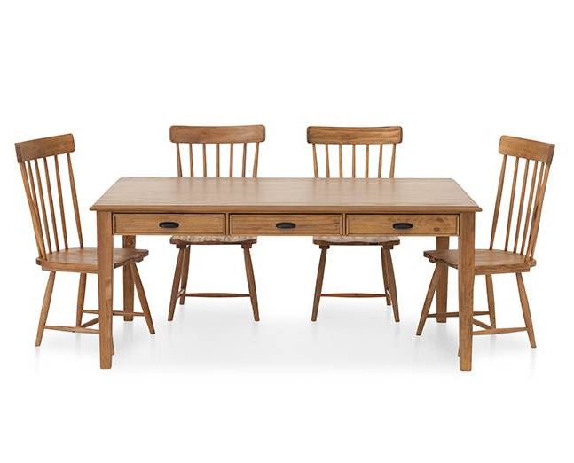 Magnolia Home 5 Pc. Farmhouse Dining Room Set With 6' White Table With Most Recently Released Magnolia Home Breakfast Round Black Dining Tables (Gallery 19 of 20)