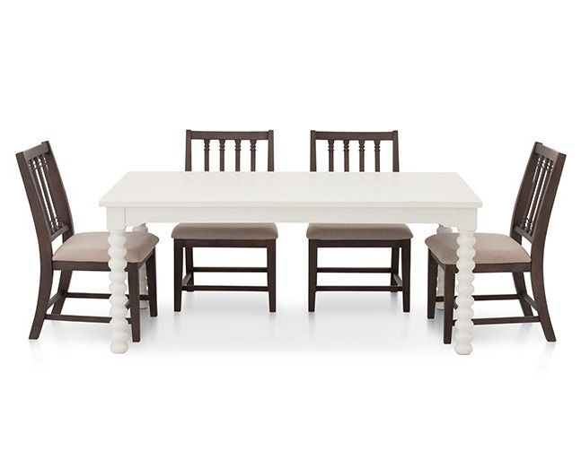 Magnolia Home Spool Leg 5 Pc. Dining Room Set – Furniture Row Pertaining To Well Liked Magnolia Home Taper Turned Jo's White Gathering Tables (Gallery 19 of 20)
