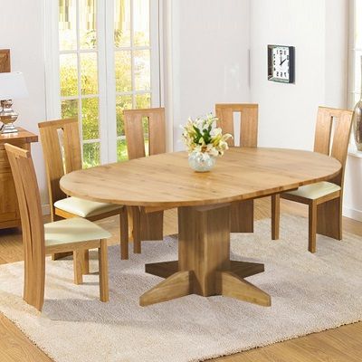 Monty Solid Oak Extending Round Dining Table With 6 Arley Chairs Within Famous Extending Round Dining Tables (Gallery 1 of 20)