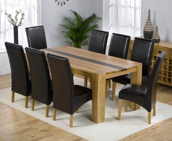 Most Popular 8 Seater Dining Tables And Chairs For Beatrice Oak Dining Table With Walnut Strip And 8 Leather (View 1 of 20)