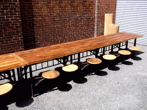 Most Popular Dining Tables With Attached Stools Regarding Vintage Industrial Cafeteria Dining Table – Hudson Goods Blog (View 5 of 20)