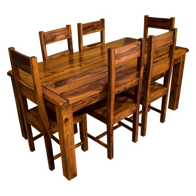 Most Recent Sheesham Dining Tables And Chairs With Samri Sheesham Dining Table & Six Chairs – Solid Sheesham Wood (Gallery 1 of 20)