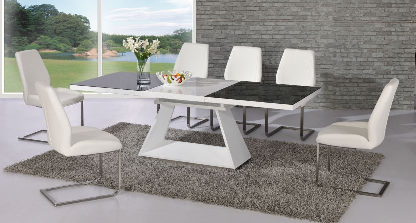 Most Recent Silvano Extending Black White High Gloss Contemporary Dining Table Inside Extending Black Dining Tables (View 17 of 20)