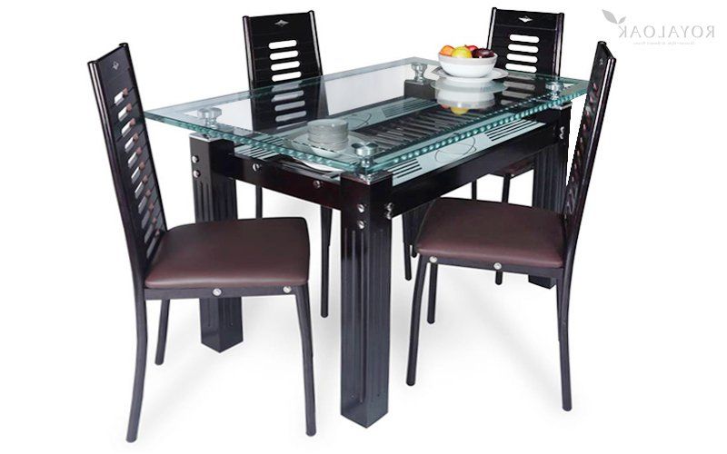 Most Recently Released Glass Top Oak Dining Tables Throughout Buy Royaloak County 4 Seater Dining Set With Tempered Glass Top And (View 12 of 20)