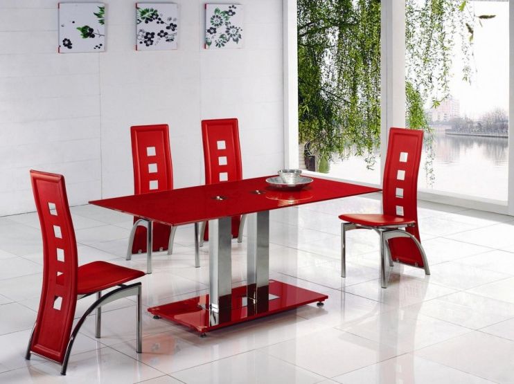 Most Up To Date Glass Dining Tables 6 Chairs Within Alba Small Red Glass Dining Table With Alison Dining Chair (View 5 of 20)