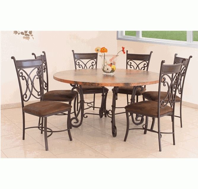 Newest 6 Chair Dining Table Sets In Rustic Round Copper Table With Metal Base, Copper Dining Table (View 10 of 20)