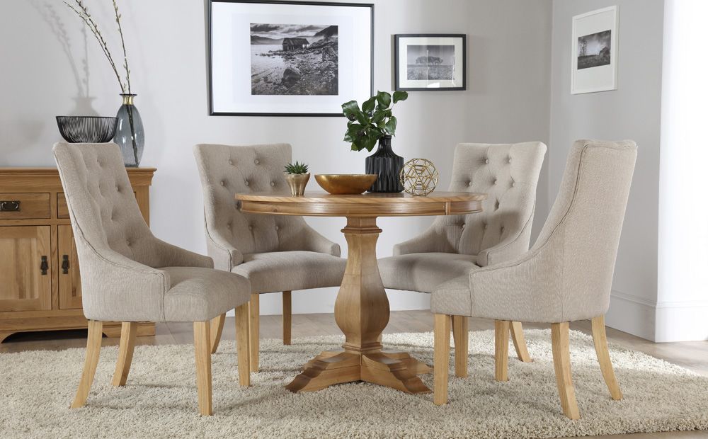 Oak Round Dining Tables And Chairs Intended For Favorite Cavendish Round Oak Dining Table And 4 Fabric Chairs Set (duke (Gallery 1 of 20)