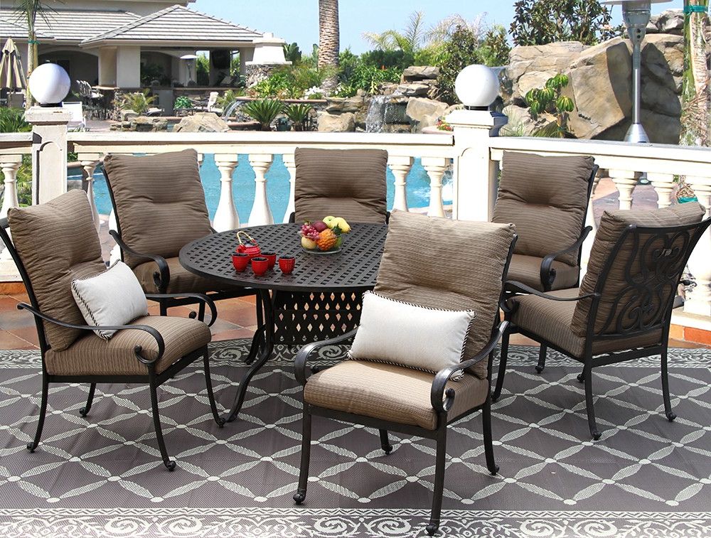 Outdoor Tortuga Dining Tables Intended For Most Recently Released Tortuga Cast Aluminum Outdoor Patio 7pc Set 60 Inch Round Dining (View 12 of 20)