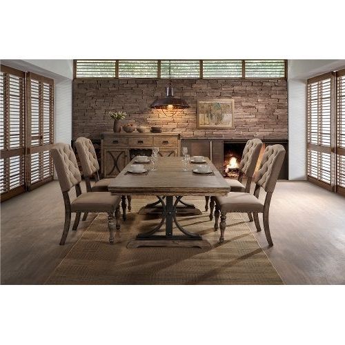 Preferred Driftwood 5 Piece Dining Set With Tufted Chairs – Metropolitan For Caden 7 Piece Dining Sets With Upholstered Side Chair (Gallery 19 of 20)