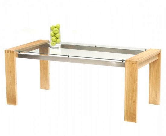 Roma Solid Oak Dining Table With Chrome Struts And Glass Top 180cm Within Most Recently Released Glass Oak Dining Tables (View 18 of 20)