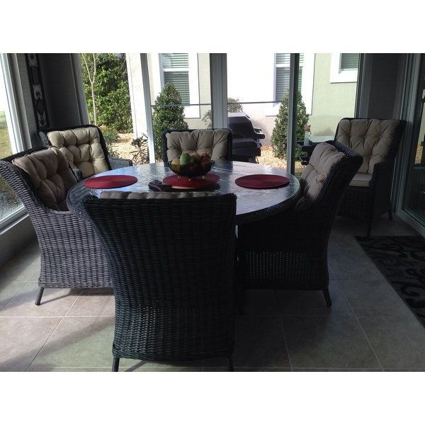 Shop Darlee Valencia Charcoal Wicker 7 Piece Dining Set With Intended For Most Current Valencia 60 Inch Round Dining Tables (View 13 of 20)