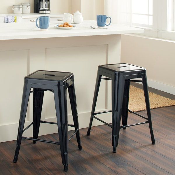 Shop Tabouret 24 Inch Black Metal Counter Stools (set Of 2) – Free Intended For Most Popular Valencia 4 Piece Counter Sets With Bench & Counterstool (View 1 of 20)