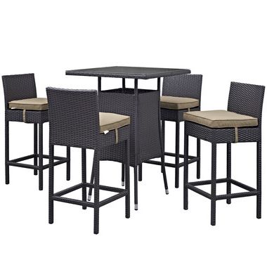 Well Known Rocco 9 Piece Extension Counter Sets Within Modway Convene 5 Piece Outdoor Patio Pub Set In Espresso Mocha (View 5 of 20)