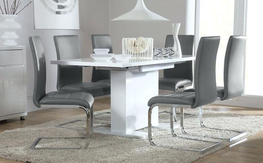 White High Gloss Dining Tables 6 Chairs Throughout Best And Newest White Extending Dining Table And 6 Chairs Full Size Of Table For  (View 12 of 20)