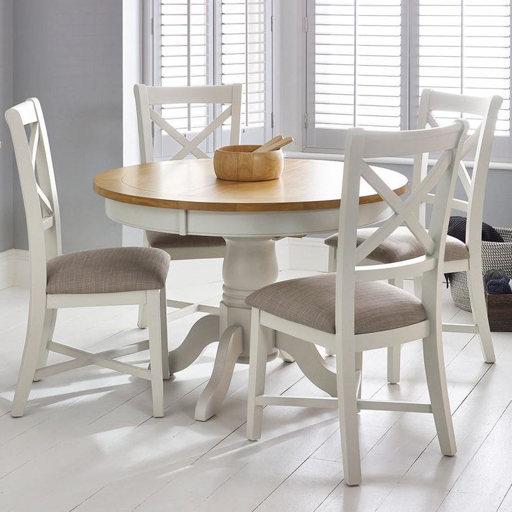 Widely Used Bordeaux Painted Ivory Round Extending Dining Table + 4 Chairs In Extendable Dining Table And 4 Chairs (Gallery 1 of 20)