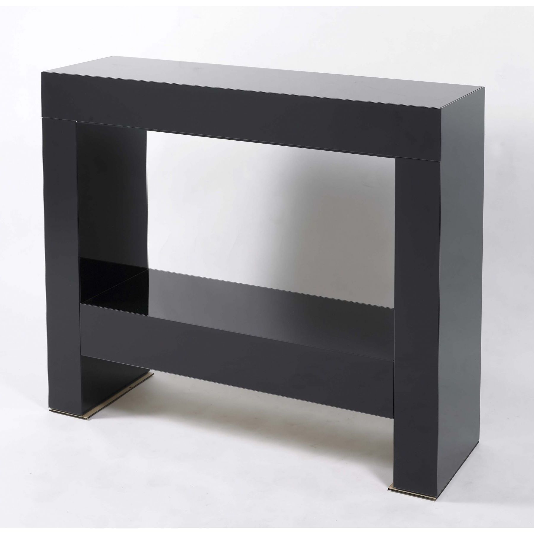 Contemporary Black Parsons Console Table With Glossy Finish Pertaining To Parsons Clear Glass Top &amp; Dark Steel Base 48x16 Console Tables (View 4 of 20)