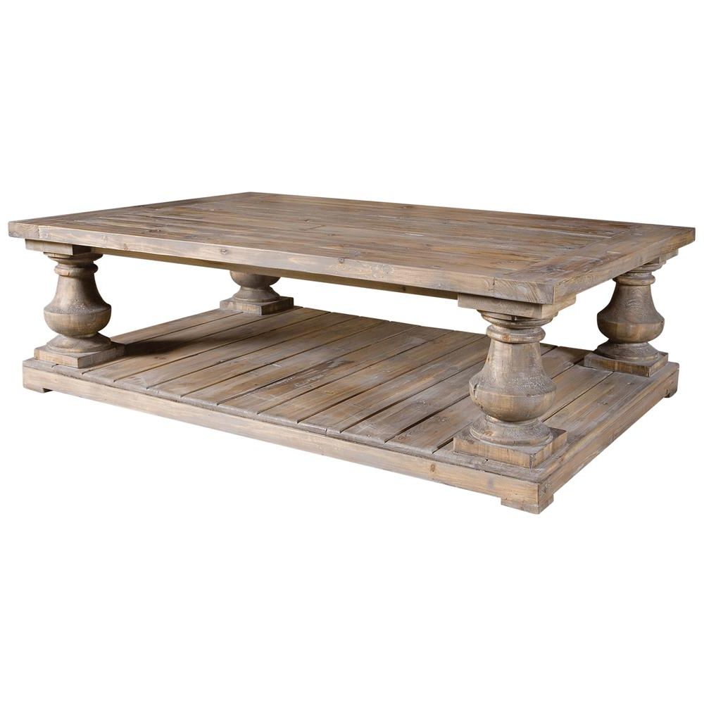 Gamble Rustic Lodge Salvaged Fir Stone Wash Coffee Table | Kathy Kuo Pertaining To Hand Carved White Wash Console Tables (View 18 of 20)