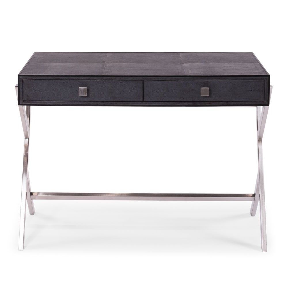 Grey Shagreen Leather Desk – Stainless Steel | Sarreid 40126 Inside Grey Shagreen Media Console Tables (View 2 of 20)