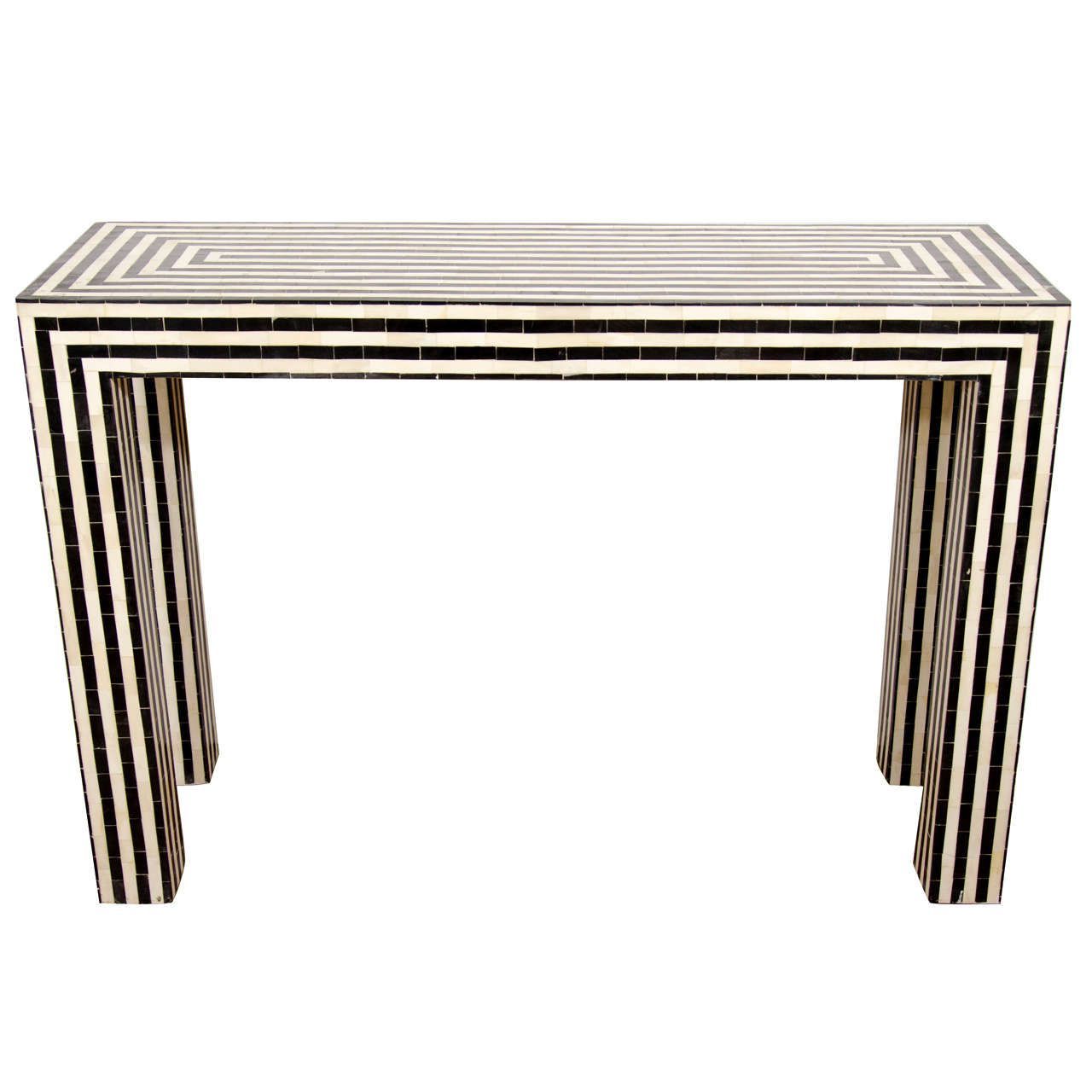 Indian Bone Inlay Black And White Striped Console | Home Decor Within Black And White Inlay Console Tables (Gallery 1 of 20)