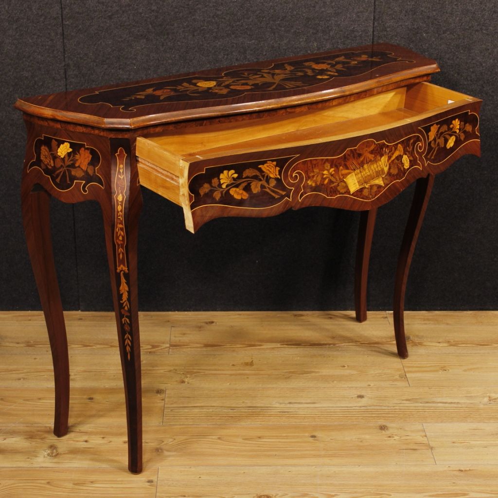 Italian Console Table In Inlaid Wood For Sale | Antiques Pertaining To Orange Inlay Console Tables (Gallery 5 of 20)