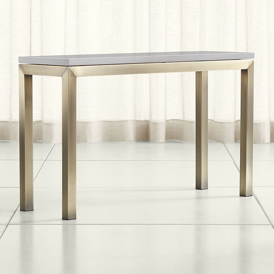 Parsons Grey Solid Surface Top/ Brass Base 48x16 Console With Parsons Grey Solid Surface Top &amp; Dark Steel Base 48x16 Console Tables (View 1 of 20)