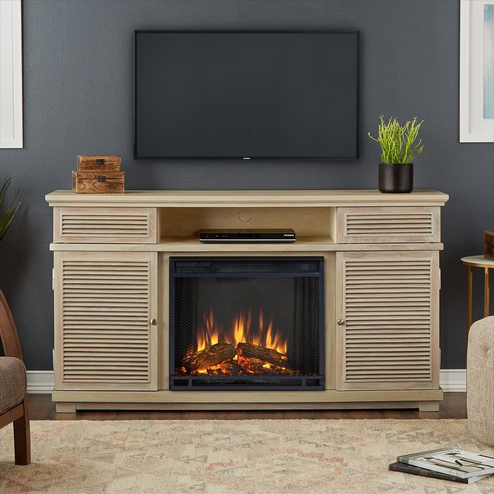 Real Flame Cavallo 59 In. Electric Fireplace Tv Stand Entertainment With Kenzie 72 Inch Open Display Tv Stands (Gallery 20 of 20)